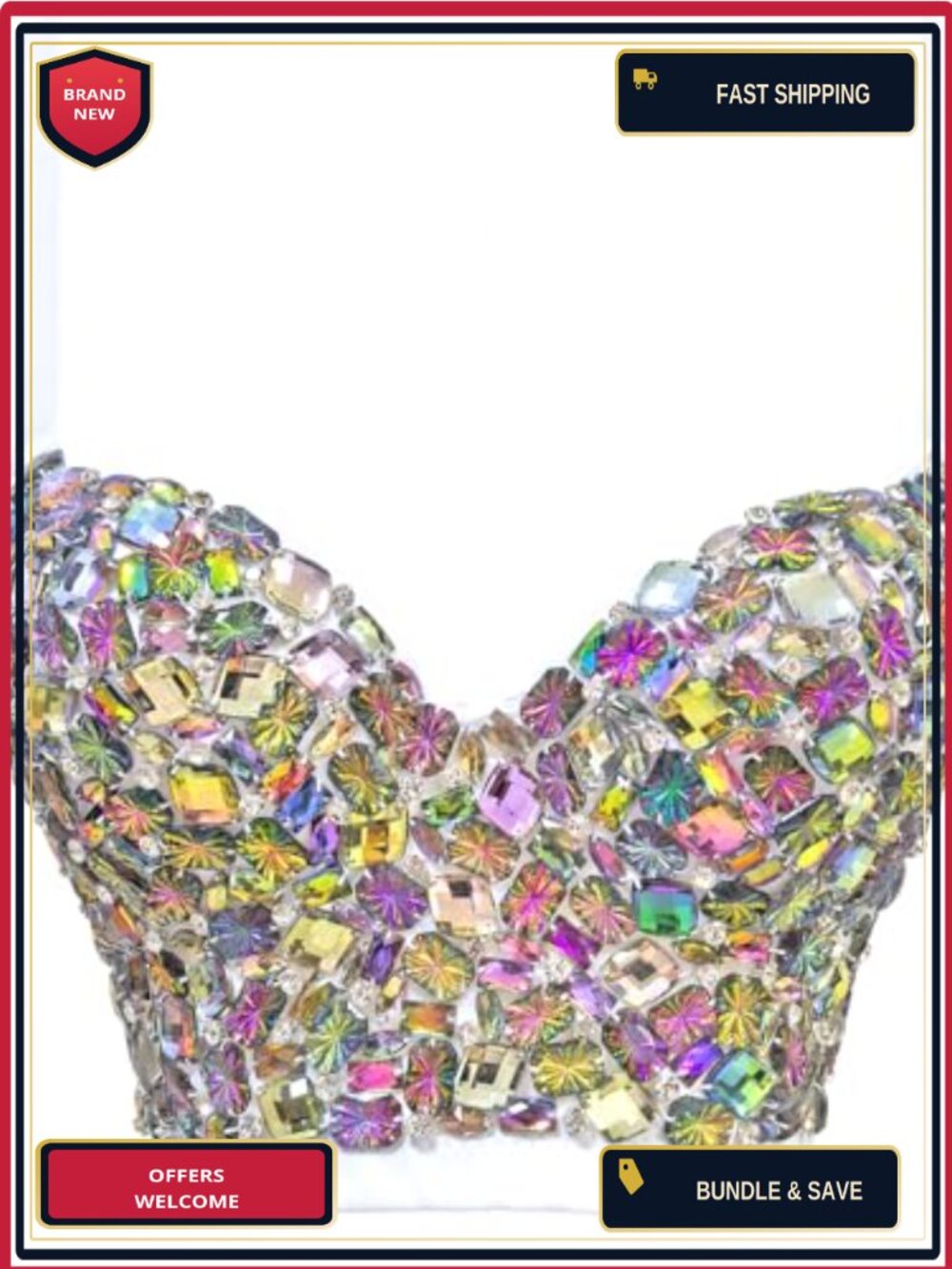 Iridescent Rhinestone Corset Top Bustier Clubwear Sparkling
